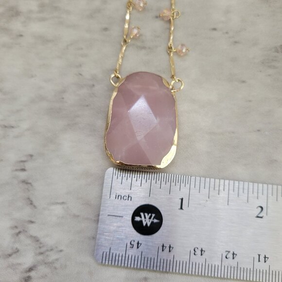 Gold Tone Necklace Faceted Rose Quartz Pendant Crystal Beads Layered Chain 18in - Picture 8 of 10